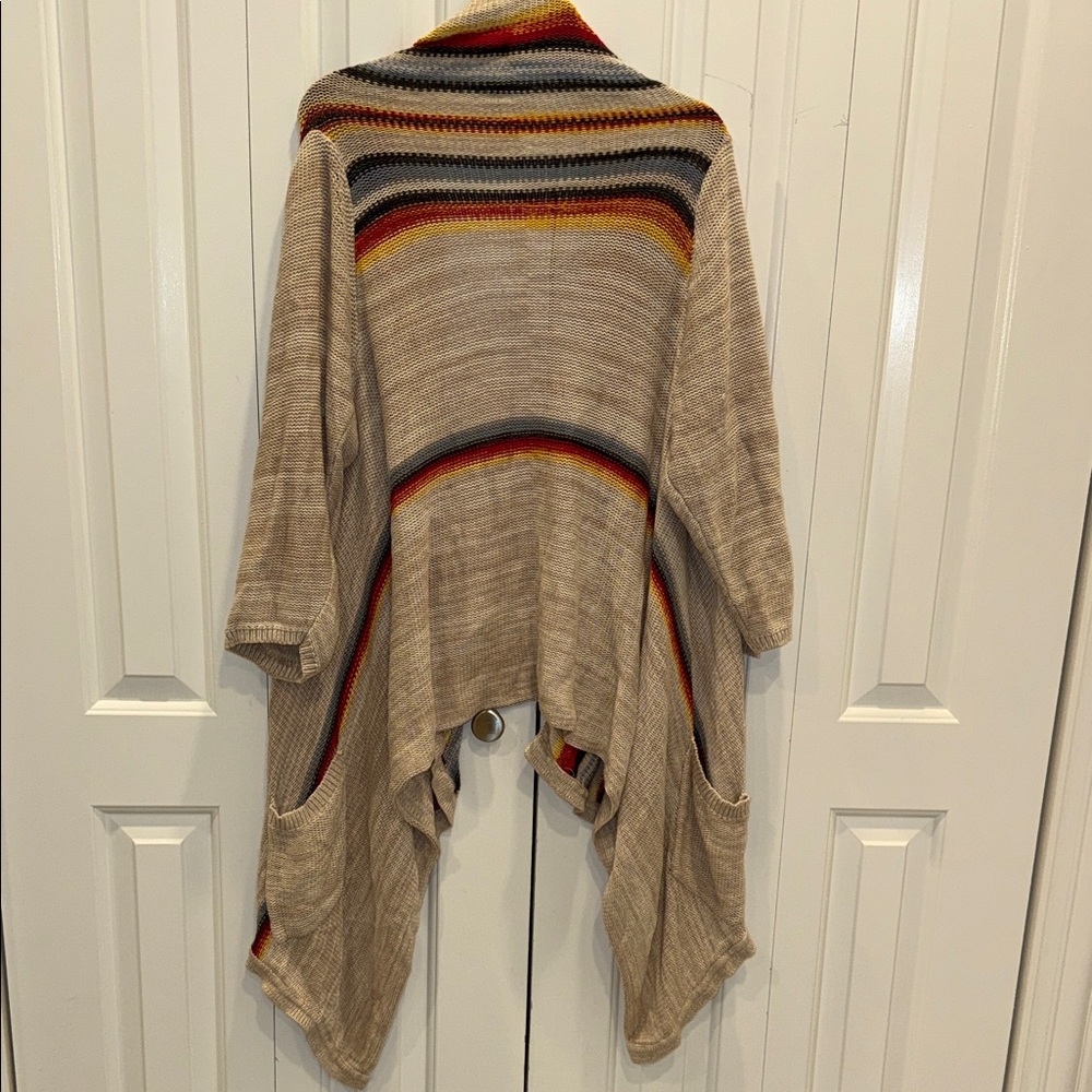 torrid Beige Striped Knit Cardigan with Red, Yellow, Blue, Gray Accents - Picture 4 of 4